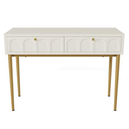 Schminktisch mit 2 Schubladen 76.5cm Höhe ,Kommode Schlafzimmer Highboard Weiss Sideboard Schubladenkommode Kommode für Schlafzimmer, Creme-Weiß -H76.5/B100/T45 cm