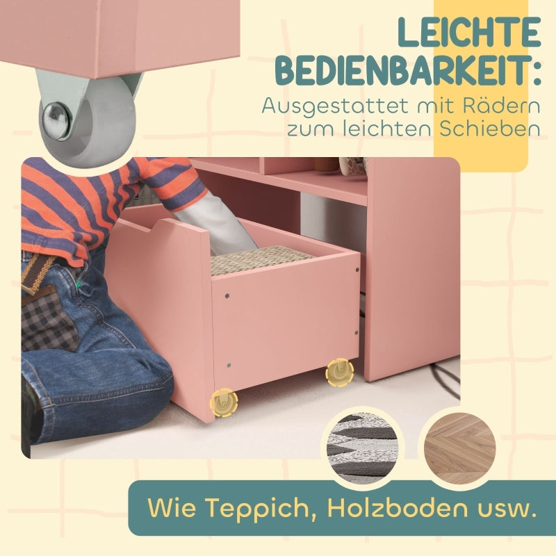 Kinder Bücherregal Kinderregal mit Schublade, 3 Ablagefächern und 2 offenen Fächern, Aufbewahrungsregal für Kinderzimmer, Spielzimmer, Rosa