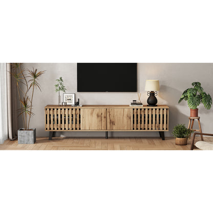 180 x 40 x 55 cm TV-Schrank, Lowboards  in Originalholzfarbe, 8 separate Ablagefächer, TV-Ständer, TV-Konsolen-Entertainment-Center passend für 70-Zoll-Fernseher, geeignet für Wohnzimmer