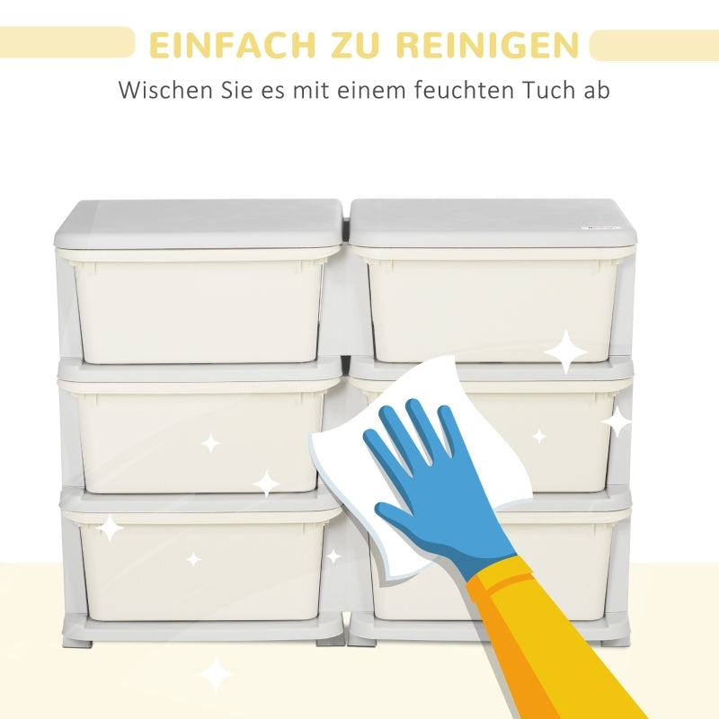 Aufbewahrungsbox Kunststoff, 6 Schubladen, Spielzeug Organizer, kleiner Schubladenschrank für Kinder, Cremeweiß