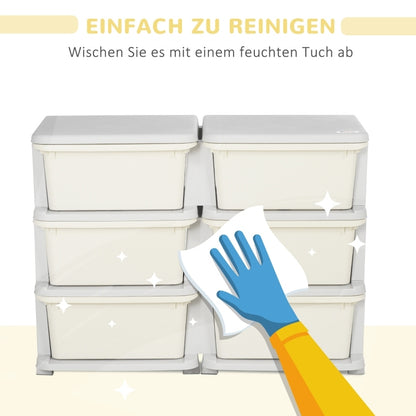 Aufbewahrungsbox Kunststoff, 6 Schubladen, Spielzeug Organizer, kleiner Schubladenschrank für Kinder, Cremeweiß