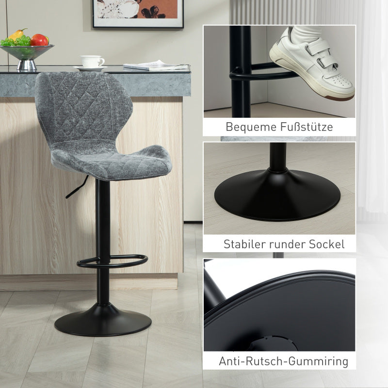 Barhocker 2er-Set, Gepolstert Barstuhl mit Lehne, 360° Drehbar Tresenhocker, Dunkelgrau