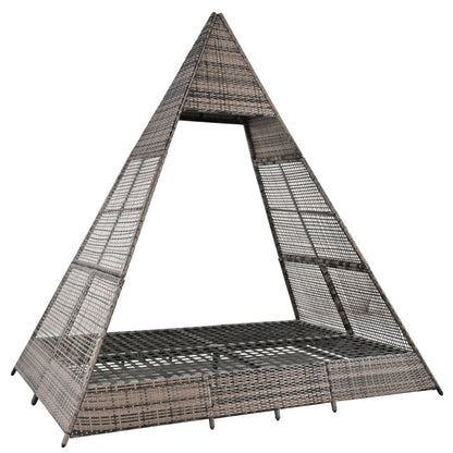 Gartenlounge-Set, Rattanzelt, geeignet für 2–4 Personen, inklusive aller Sitzkissen und Kissen, graues Rattan, beiger Türvorhang, Sitzkissen mit Reißverschluss, daher abnehmbar und waschbar