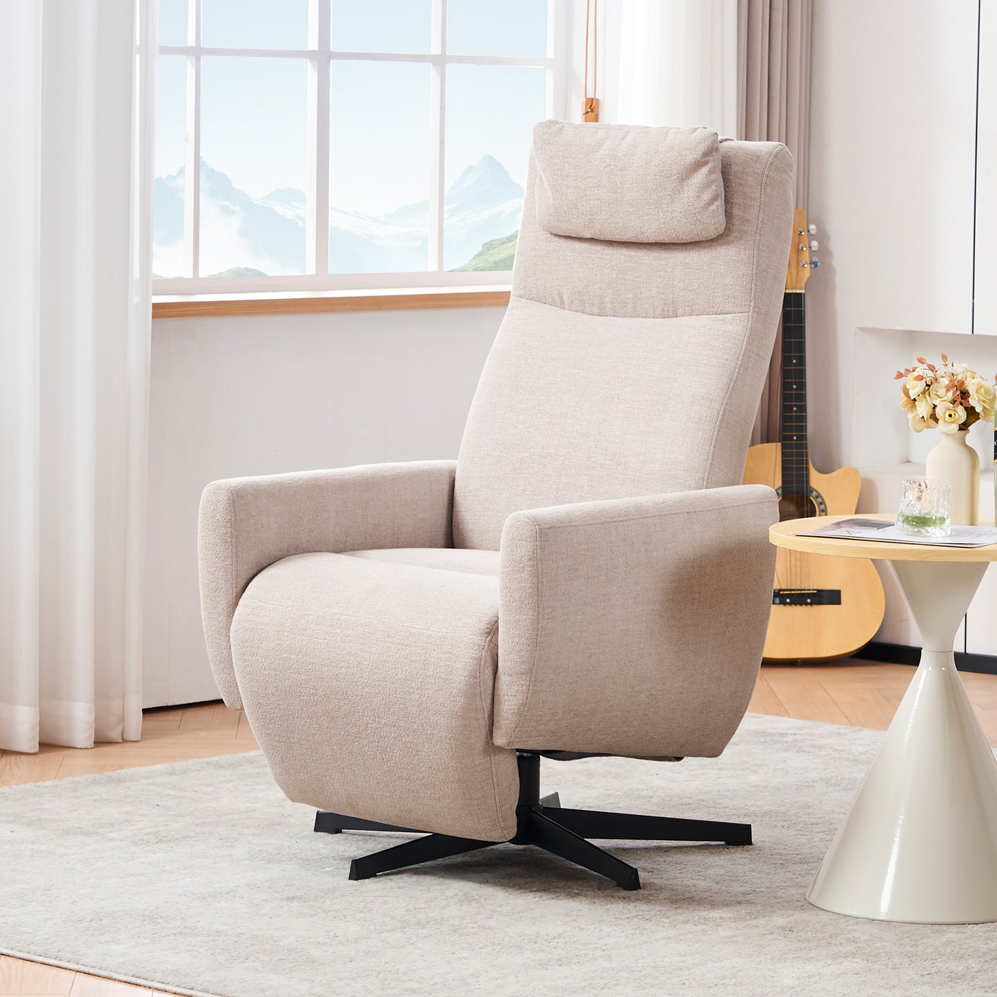 Bequemer Relaxsessel mit Liegefunktion – Chenille Fernsehsessel mit Fußstütze, drehbarer Stillsessel & Loungesessel für Wohnzimmer, modernes Sofa, Grau