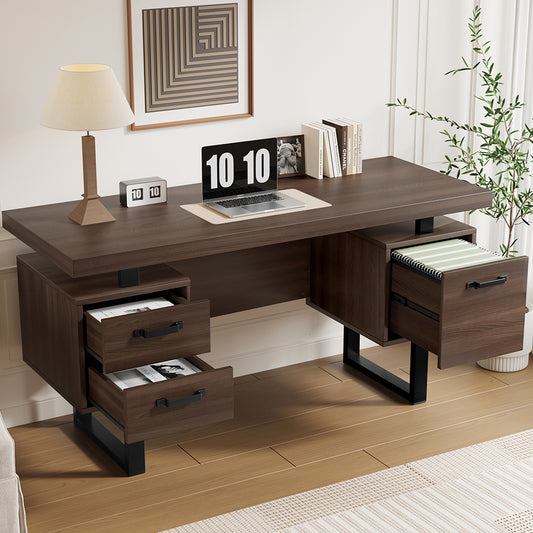 Einfacher Büro Schreibtisch, geräuschlose Schublade, Ordner Schublade, spritzwassergeschützte, geräumige Schreibtischplatte, effiziente Aufbewahrung, braun