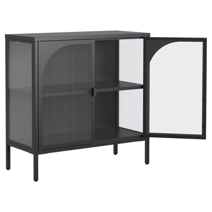 Metallseitenbrett-Schrank, Akzent-Speicherschrank mit 2 Glasklappen, Moderner Kaffebar-Schrank mit Einstellbaren Regalen für Küche, Wohnzimmer und Flur, eisenhaltig, H80cm×B80cm×T35cm