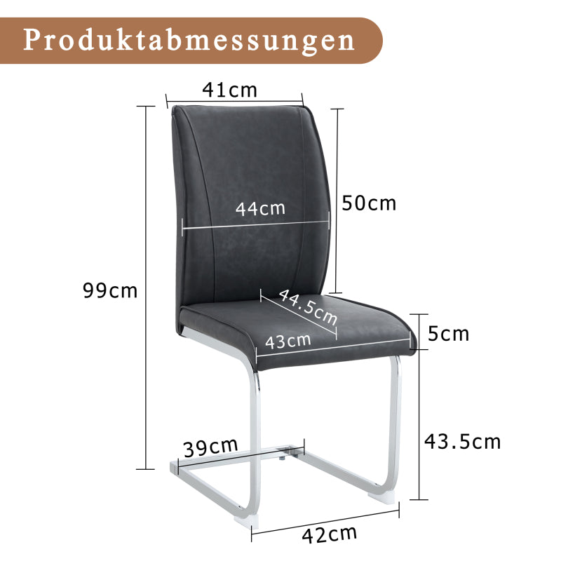 Elegantes Design im europäischen Stil: 2 Stühle mit grauem verrücktes Pferdeleder Textur PU Komfort Sitzen mit silbernen Metallbeinen