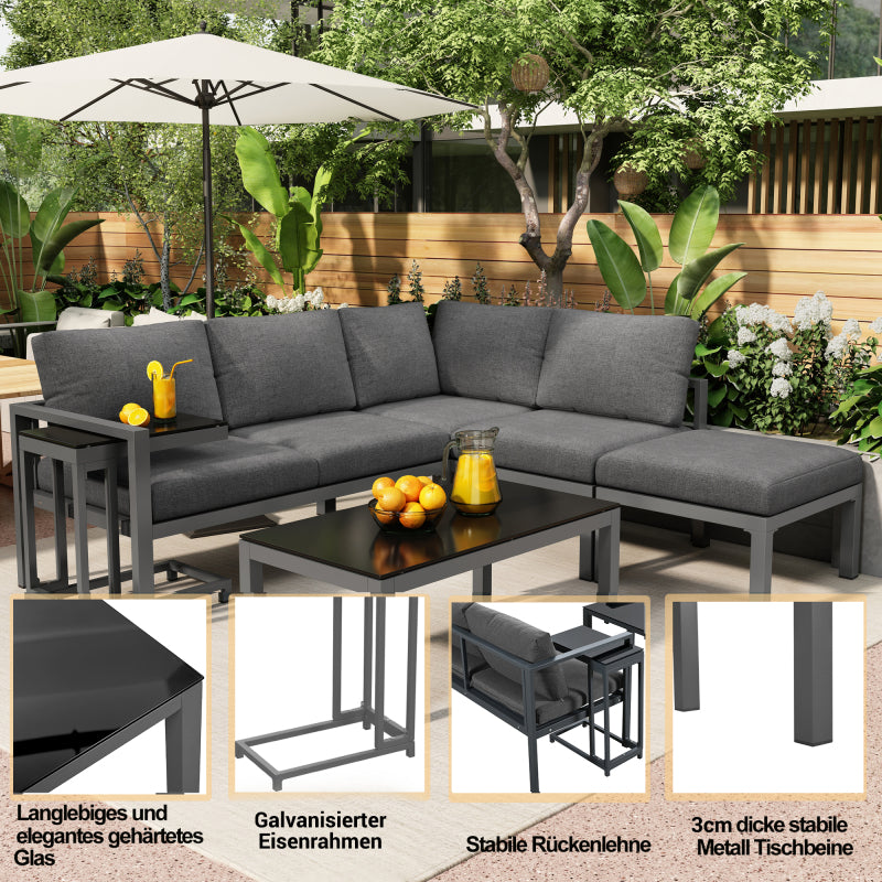 Garten Loungesessel Set, Eckloungesessel, Gartenmöbel für 4-5 Personen, mit Beistell- und Couchtisch, wetterfeste Loungemöbel, grau, 5er Set, inkl. aller Kissen(preview sku:HW24018AAS)