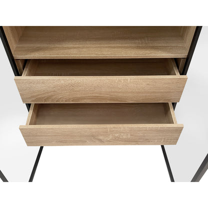 Badezimmerschrank, mittel, mit Lichtleiste, 73 cm breit, mit 2 großen Schubladen und 2 Türen, Glastür