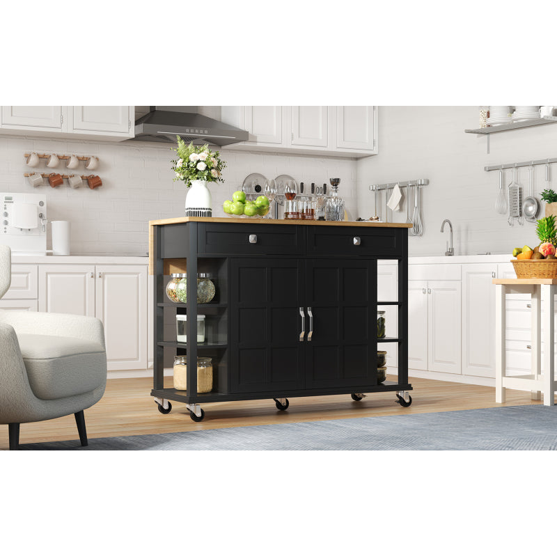 Multifunktionaler Küchenwagen mit klappbarer Arbeitsplatte, 120×65 cm erweiterbar, 2 Schubladen, geräumige Aufbewahrung, auf Rollen – Stilvoller Servierwagen für Küche, Esszimmer & Wohnzimmer