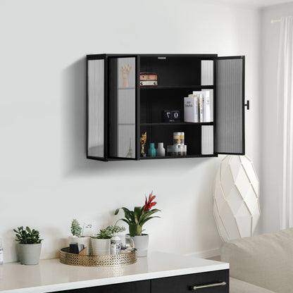 70CM Glastüren Moderner zweitüriger Wandschrank mit dreistufiger Lagerung für Eingangsbereich Wohnzimmer Badezimmer Esszimmer(Black)