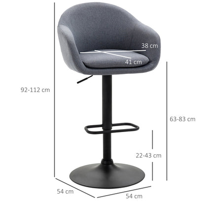 Barhocker höhenverstellbar mit Lehne und mit Fußstütze; 110kg belastbar Leinenoptik, Grau