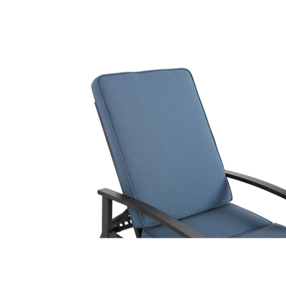 Lounge Patio Chair with Cotton Cushion, Adjustable Reclining Rust-Resistant Aluminum  Poolside Chaise Lounge Furniture, Waterproof Blue Cushion (1pc)