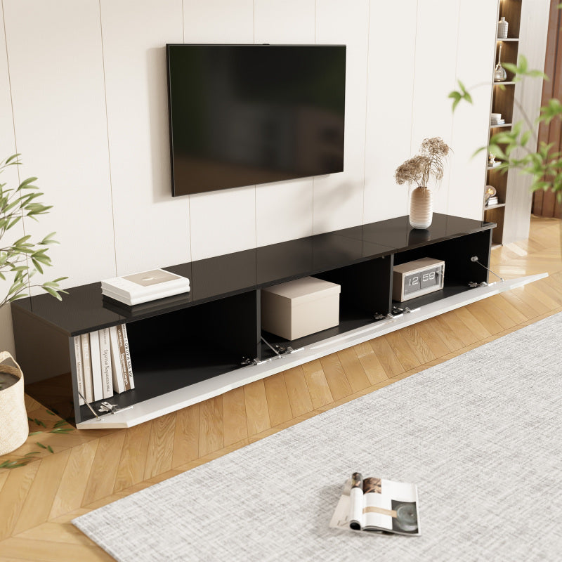 Schwarz-weißer TV-Schrank, 180 cm lang, Hochglanzoberfläche, mit 16-farbiger LED-Beleuchtung, wandmontierbar