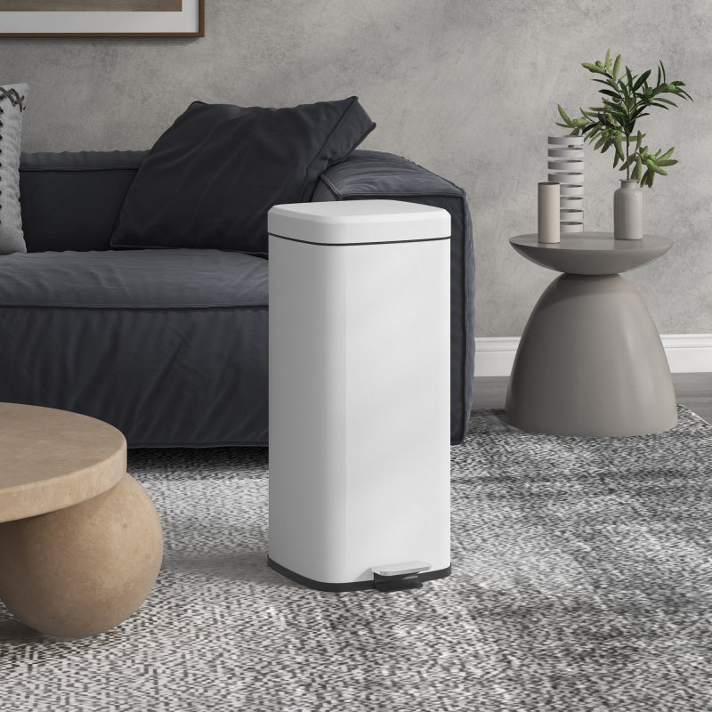 Treteimer 30L Kosmetikeimer mit Deckel und Fußpedal, Metall Müllbehälter mit Inneneimer für Wohnzimmer & Büro