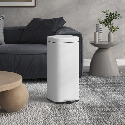 Treteimer 30L Kosmetikeimer mit Deckel und Fußpedal, Metall Müllbehälter mit Inneneimer für Wohnzimmer & Büro