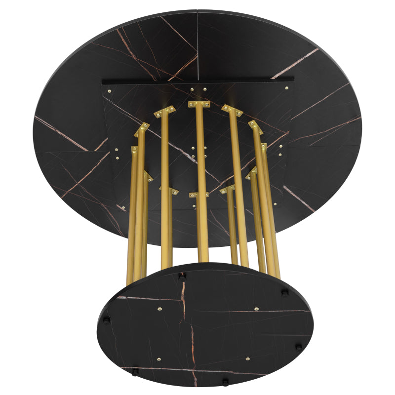 Runder Esstisch mit Marmoroptik Modernes Design mit Metallgestell, Schwarz+Gold