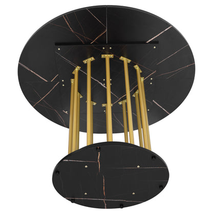 Runder Esstisch mit Marmoroptik Modernes Design mit Metallgestell, Schwarz+Gold
