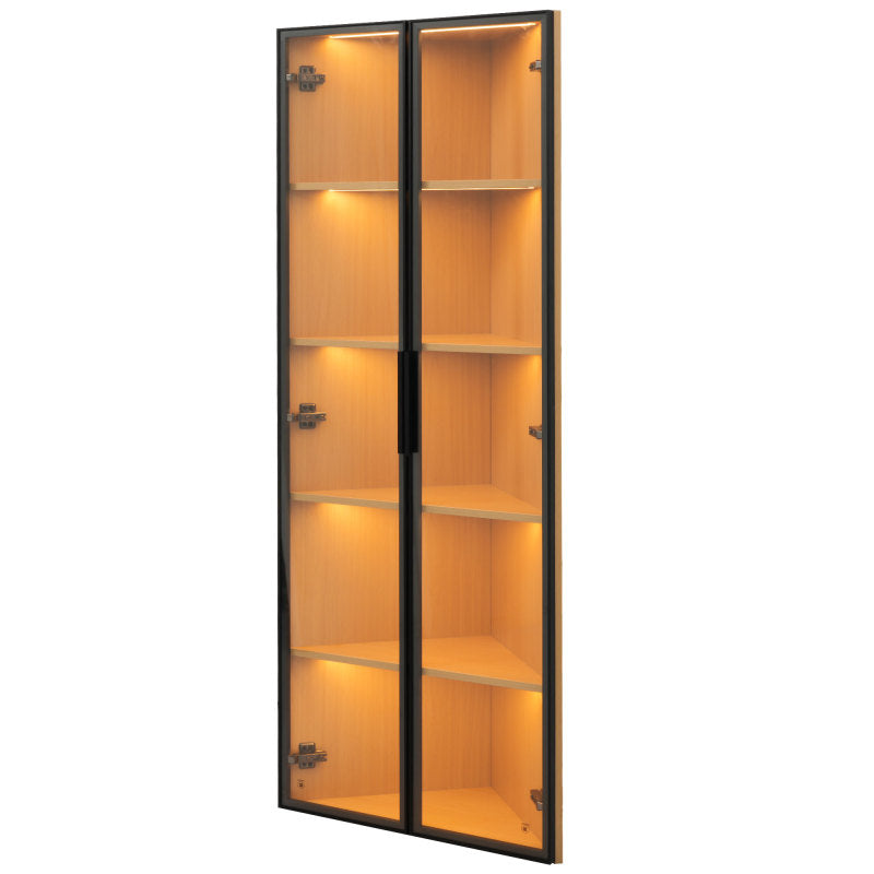 Eckvitrine, Eiche-Optik: Glasvitrine für Sammlungen, Bücher, Wein oder als Badezimmerschrank 62x35x160cm