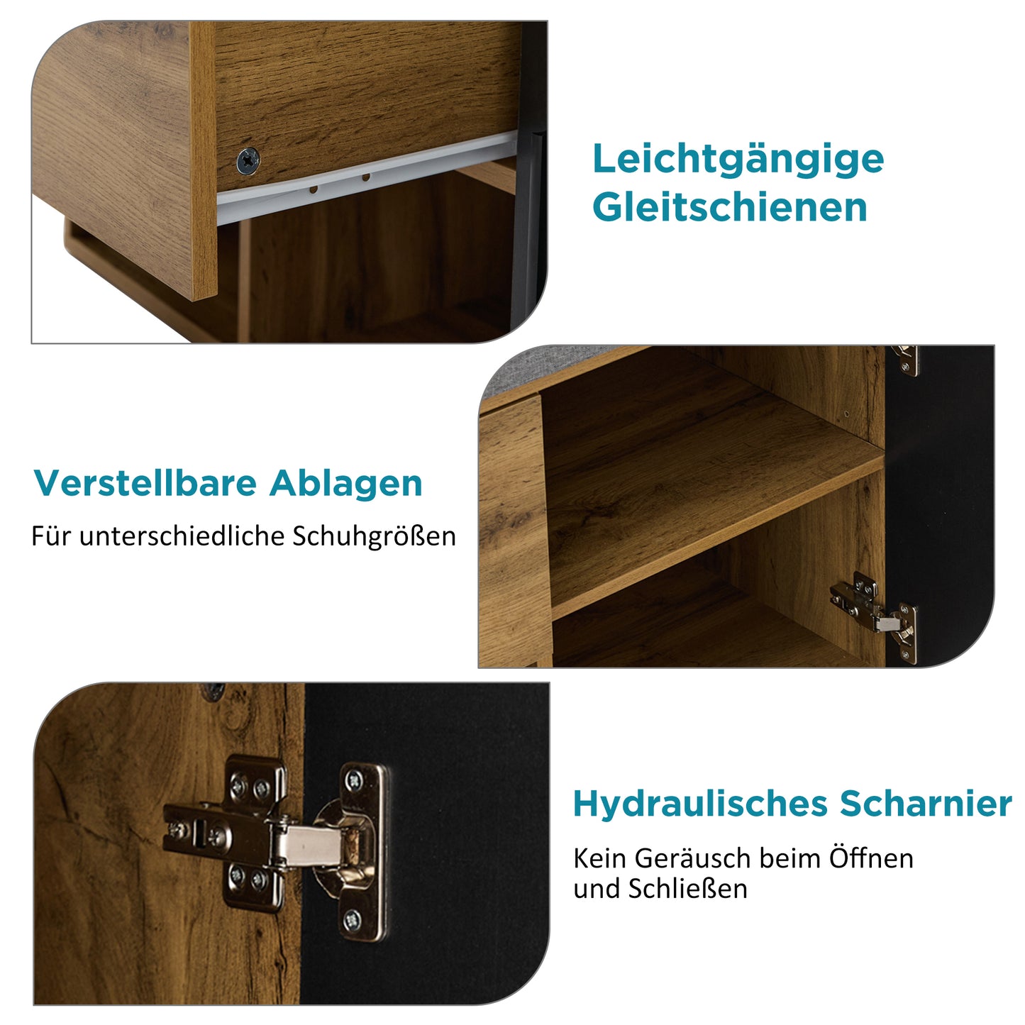 Garderoben Set in Holzoptik mit Spiegel, Schuhbank (104 x 39 cm) mit Polster, Schuhschrank, Schublade, Regal, Kleiderhaken – Praktisches Design für den Eingangsbereich