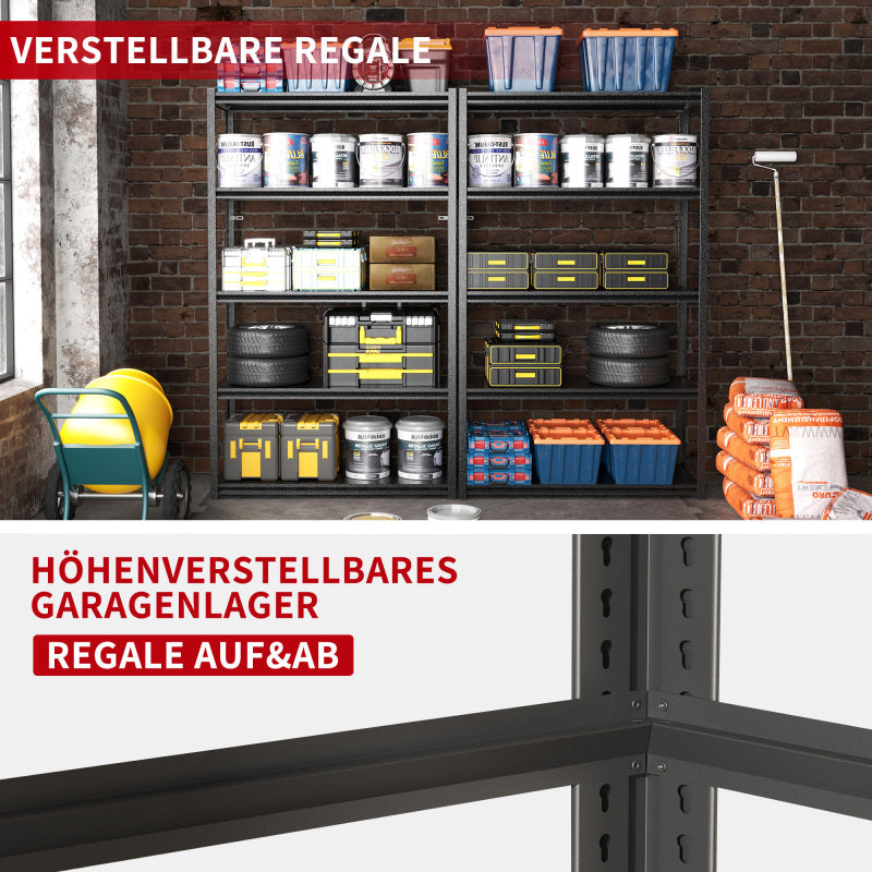 H198cm Schwerlastregal 5 Ebenen – Metall Lagerregal 650kg Tragkraft, Höhenverstellbares Industrieregal für Garage, Keller & Werkstatt, Schwarz, H198cm × B120cm × T45.7cm