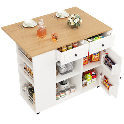 Kücheninsel mit herausnehmbaren Trennwänden, Küchenschrank, Esszimmerwagen mit Arbeitsplatte, Buffetschrank, Esszimmerwagen mit Holzmaserung, ausgestattet mit Snackhalter und Weinglasregal, weiß