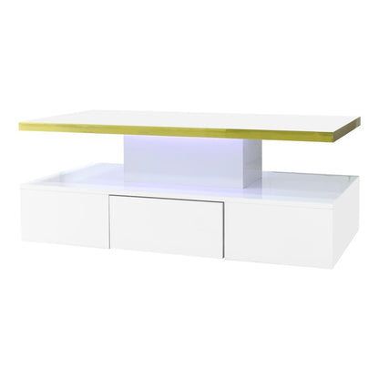 Couchtisch, Tisch mit Schubladen, Hochglanzlackierung, Beistelltisch mit zwei Ablageebenen. Mit LED-Licht