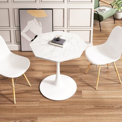 31.50"Modern Octagonal Coffee Table with Printed White Marble Table Top,Metal Base, for Dining Room, Kitchen, Living Room