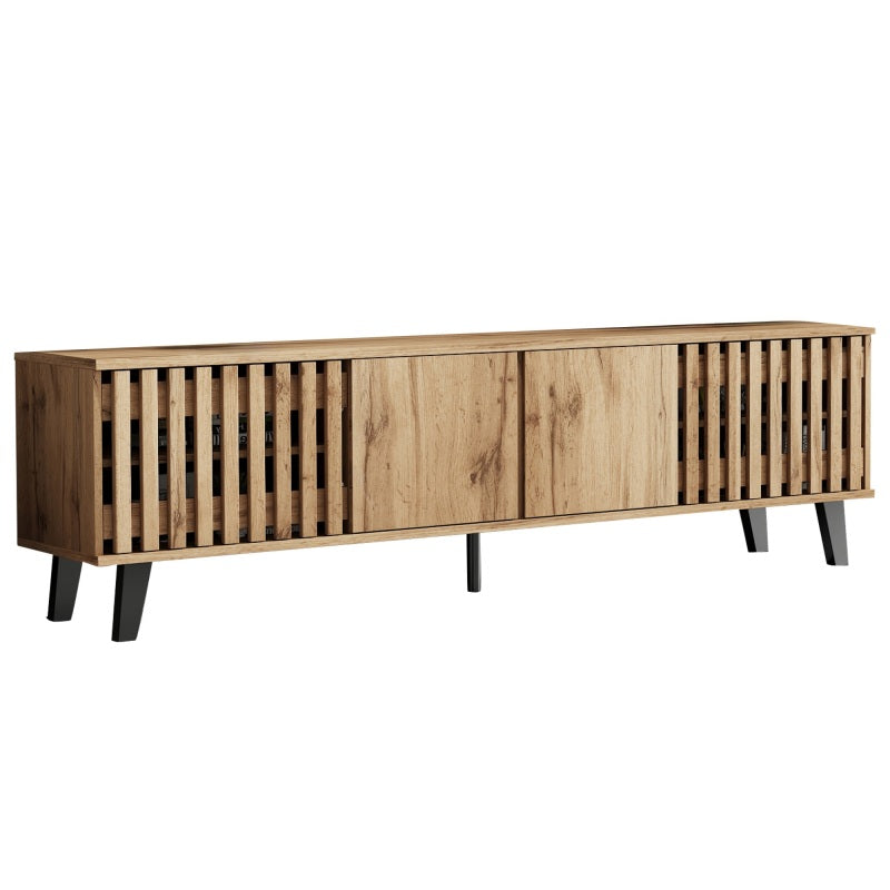 180 x 40 x 55 cm TV-Schrank, Lowboards  in Originalholzfarbe, 8 separate Ablagefächer, TV-Ständer, TV-Konsolen-Entertainment-Center passend für 70-Zoll-Fernseher, geeignet für Wohnzimmer
