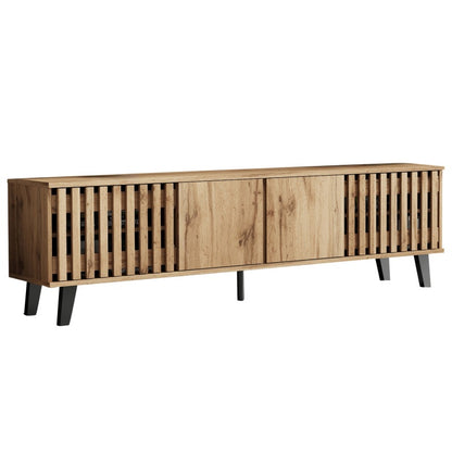 180 x 40 x 55 cm TV-Schrank, Lowboards  in Originalholzfarbe, 8 separate Ablagefächer, TV-Ständer, TV-Konsolen-Entertainment-Center passend für 70-Zoll-Fernseher, geeignet für Wohnzimmer