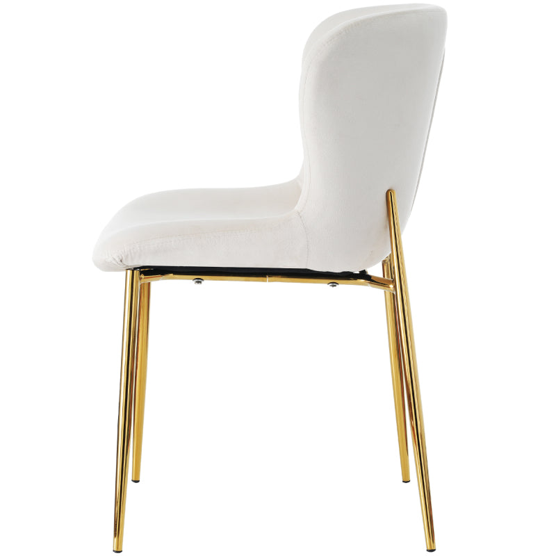 Esszimmerstuhl aus Samt, 2er-set, Loungesessel mit vier Metallfüßen, Beige