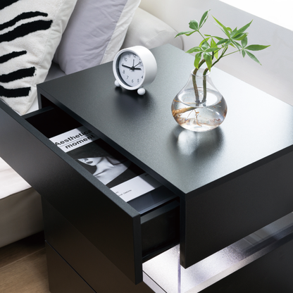 LED Nightstands 3 Drawer Dresser for Bedroom End Table with Acrylic Board LED Bedside Tables for Bedroom Living Room Bedside Furniture (Black)