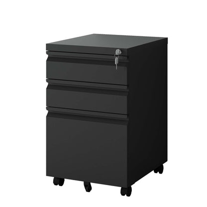 3-Schubladen-Mobil-Aktenkasten mit Schloss - Metall-Ablagekästen für Home Office Organisation – Letter, Legal und A4,Schwarz,H60 cm × B37.3 cm × T44 cm.