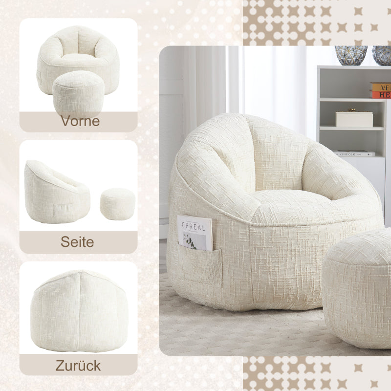 Sitzsack Sofa Stuhl für Erwachsene mit Fußstütze, Beige