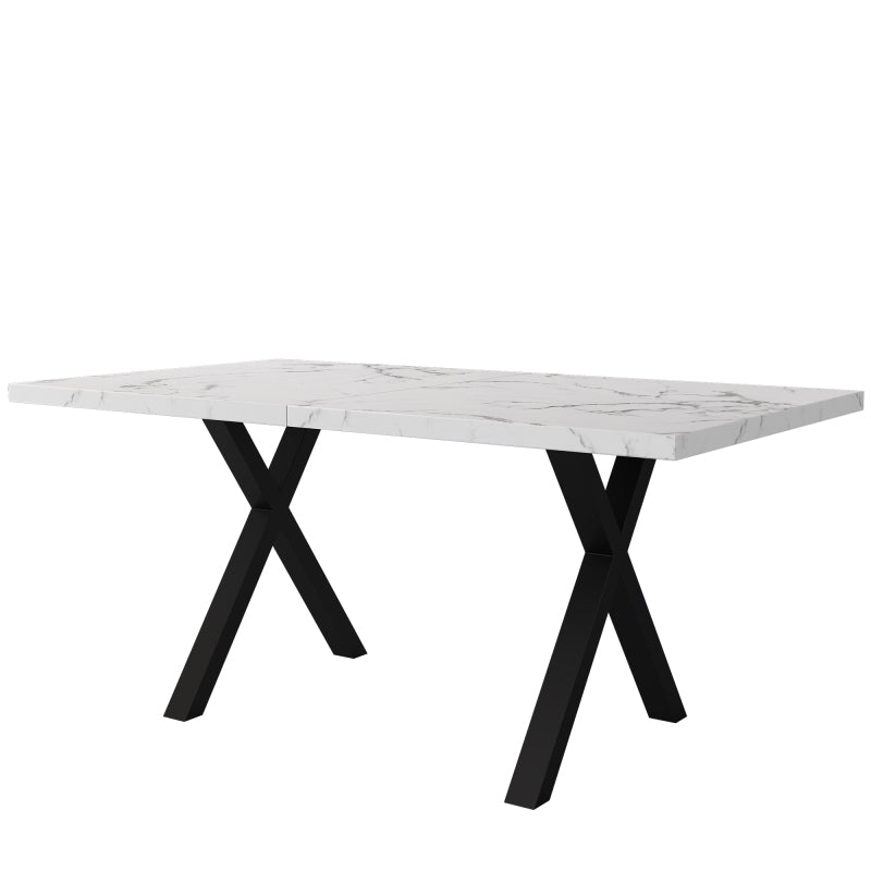 Esstisch, Design mit gekreuzten Beinen, Marmorstruktur, Schwarz und Weiß