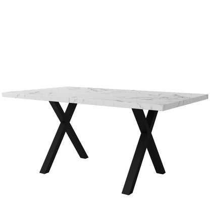 Esstisch, Design mit gekreuzten Beinen, Marmorstruktur, Schwarz und Weiß