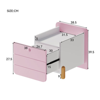 Nachttisch mit 1 Schublade, geräuschlose Auszüge mit Einlegeböden, feine holzfarbene Füße, Stauraum im Wohn- und Schlafzimmer, einzigartiges und minimalistisches Design, Rosa