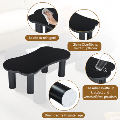 Unregelmäßiger Couchtisch in Knochenform mit 2 kleinen Bänken, großer Couchtisch L 113 cm, B 58 cm, H 40,5 cm, Tischplatte aus MDF und Beine aus PVC mit Filzboden, unregelmäßiger Couchtisch