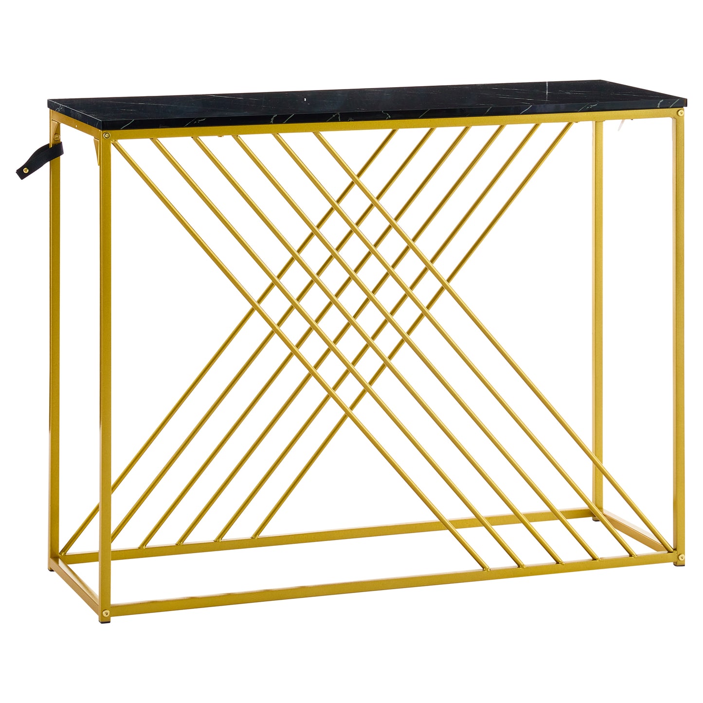 MDF Hochglanz Tisch für den Eingangsbereich, Konsolentisch, Flurtisch, Sideboard, Beistelltisch, Vintage, Schwarzer Tisch mit goldenem Fuß,