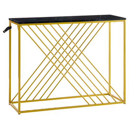 MDF Hochglanz Tisch für den Eingangsbereich, Konsolentisch, Flurtisch, Sideboard, Beistelltisch, Vintage, Schwarzer Tisch mit goldenem Fuß,