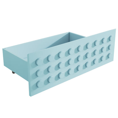 Holzbett Einzelbett 90x200 cm, Kinderbett Jugendbett mit Kreativem Block Design, Massivholz Bettgestell mit Lattenrost, mit Schubladen & Unterm Bett Stauraum, Ohne Matratze