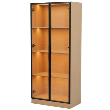 Glasvitrine, Eiche-Optik, 70×40×160 cm: LED-beleuchteter Vitrinenschrank mit gehärtetem Glas und Einlegeböden, ideal für Sammlungen, Bücher und Wein.
