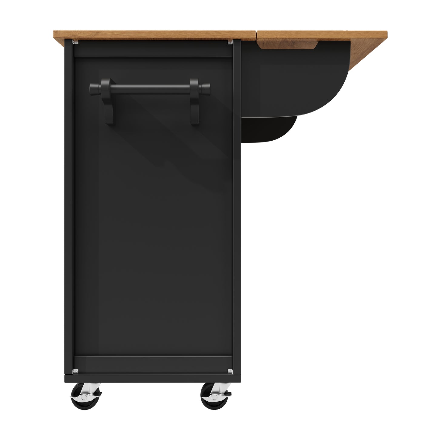 Kücheninsel Küchenwagen auf Rollen 120x73x93cm ausziehbarer Küchenschrank Buffetschrank mit Gewürzregal Handtuchhalter 2 Türen 4 Schubladen Schwarz