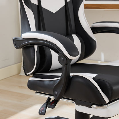 Gaming Stuhl Racing Design, 155° Liegefunktion, Fußstütze, Lendenmassage, Schwarz+Weiß