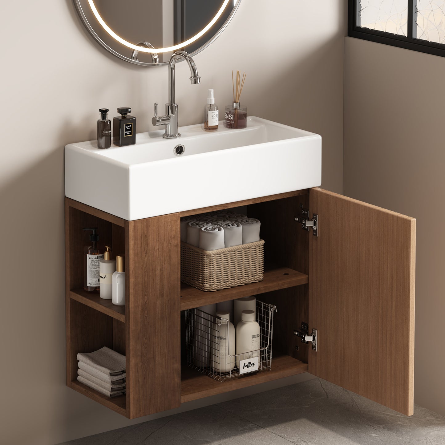 Badezimmermöbel Waschbecken mit Waschtischunterschrank 55 cm , Waschtischunterschrank hängend weiß , Kleine Gästebadmöbel