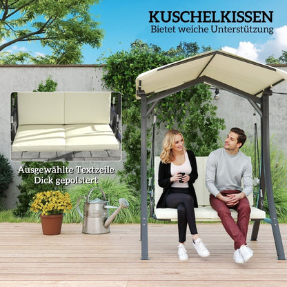 Hollywoodschaukel mit verstellbarem Sonnendach Sitzauflage, Schutzhülle 2-Sitzer Gartenschaukel, für Garten, Terrasse, Cremeweiß