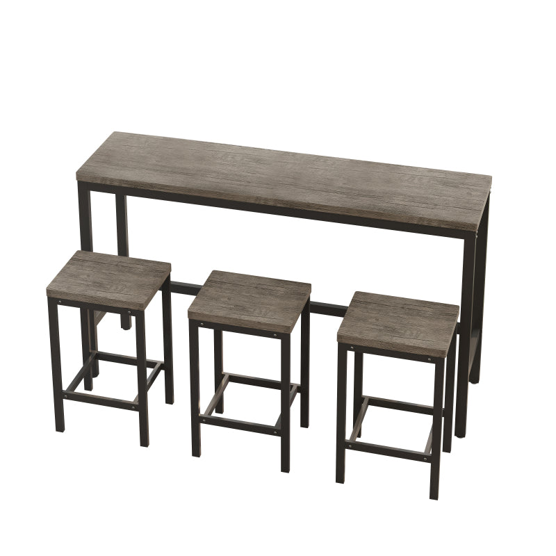 148CM Modern Design Kitchen Dining Table, Pub Table, Long Dining Table Set with 3 Stools;Modernes Design Küche Esstisch, Kneipentisch, Langer Esstisch Set mit 3 Hockern, Einfache Montage, Braun Grau
