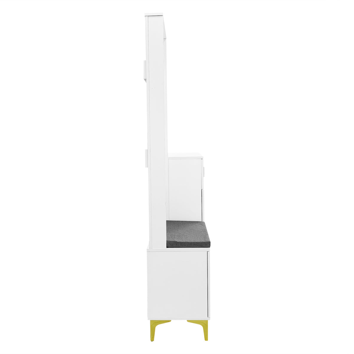 Hoher Garderobenschrank mit Wellentüren, Push-to-Open, verstellbaren Regalen & Goldakzenten, Weiß, 60,5×35,2×180,5 cm