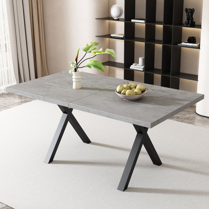 Moderner, einfacher Esstisch aus Schmiedeeisen, L140*B80*H76cm, Betonoptik+schwarz