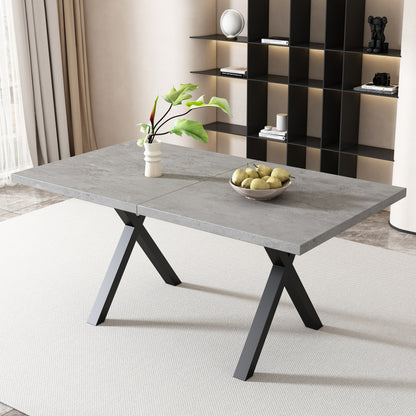 Moderner, einfacher Esstisch aus Schmiedeeisen, L140*B80*H76cm, Betonoptik+schwarz